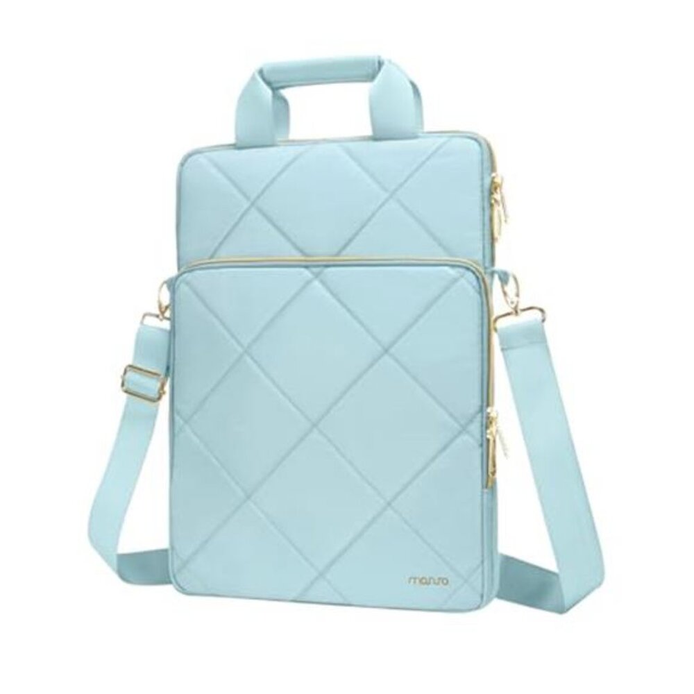 Vertical Laptop Shoulder Bag Messenger Bag Quilted Computer Bag with Front Pocke